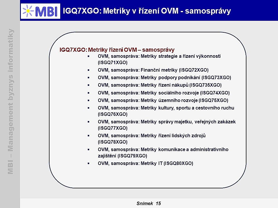 Metriky řízení OVM - samosprávy